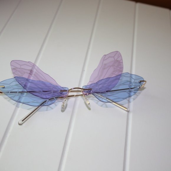 Y2K BLUE & PURPLE RIMLESS BUTTERFLY WING GLASSES - Picture 3 of 6
